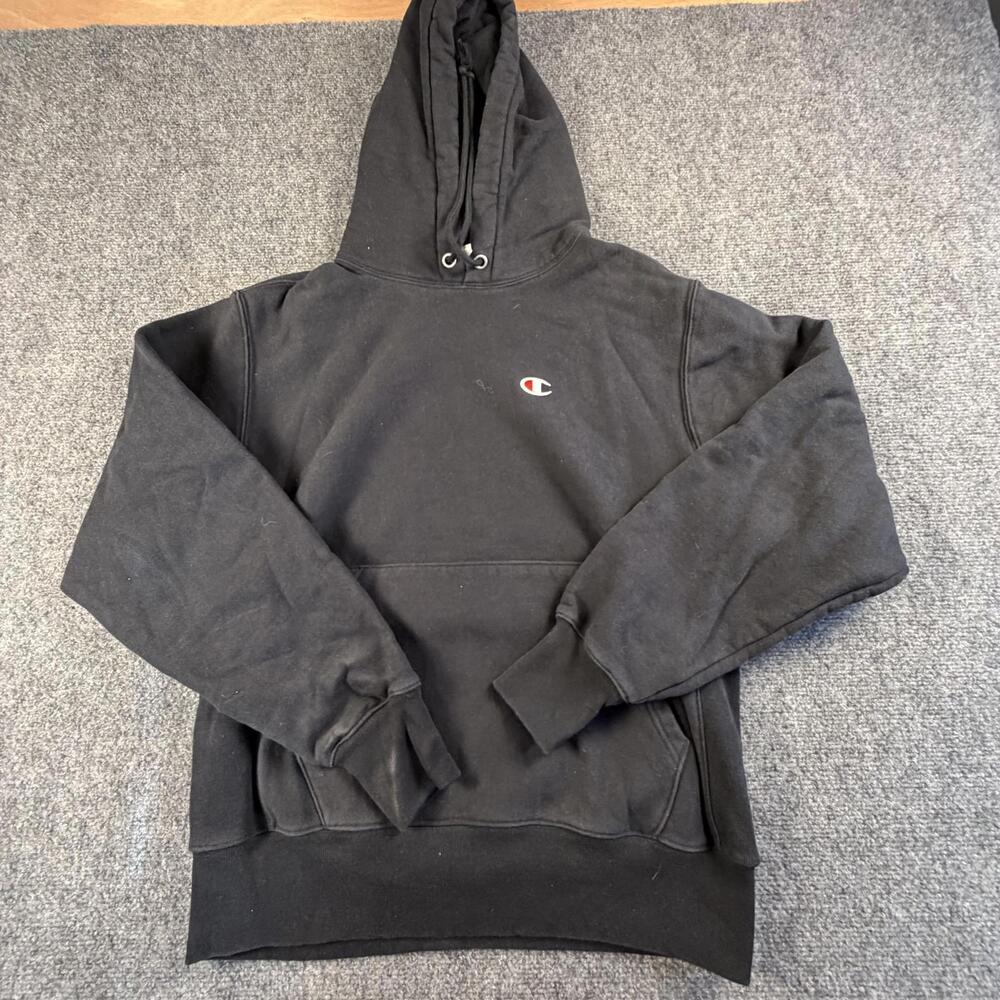 Champion Reverse Weave Hoodie Mens Medium Black Sweatshirt GF68 BKC Logo Hooded
